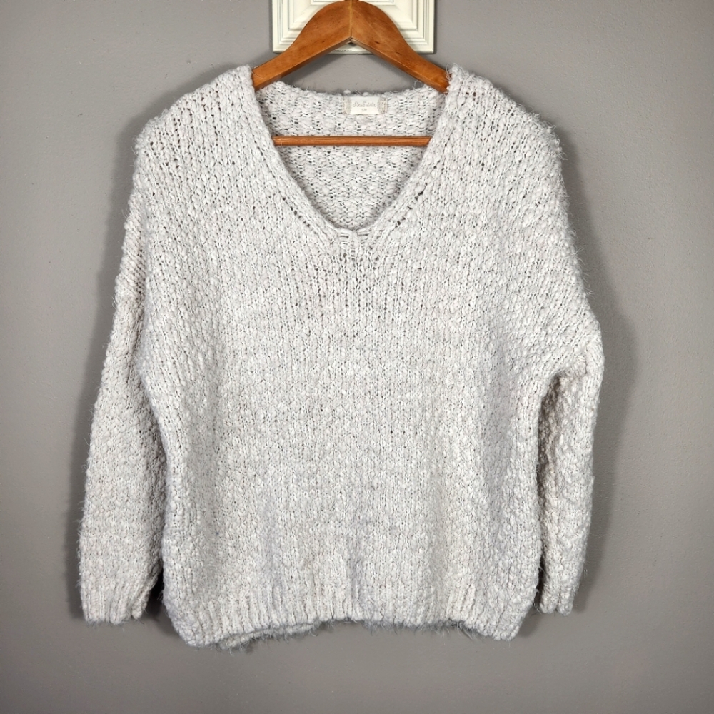 Altar'd State Cream V Neck Soft Cozy Knit Boucle Pull Over Sweater Size S/M